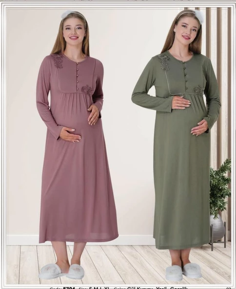 Mecit Pijama 5704 Yeşil Hamile Lohusa Gecelik