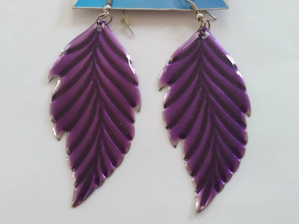 BAYAN KÜPESİ, YENİ SERİ EKONOMİK METAL MOR YAPRAK KÜPE, KÜPE SETİ, Bayan Küpesi, - 2