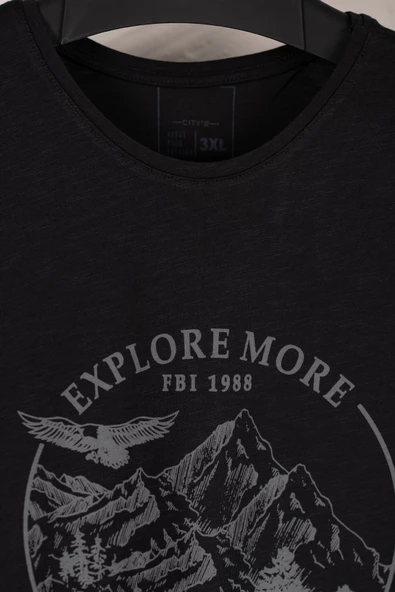 SIFIR YAKA BÜYÜK BEDEN BASKILI PENYE ERKEK T-SHİRT - 8