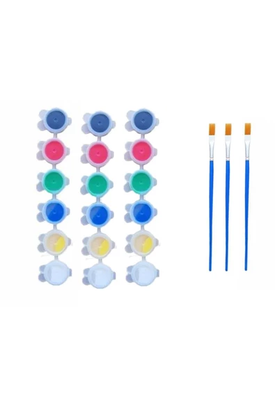 6lı Akrilik Boya Seti + Fırça - 3 Adet