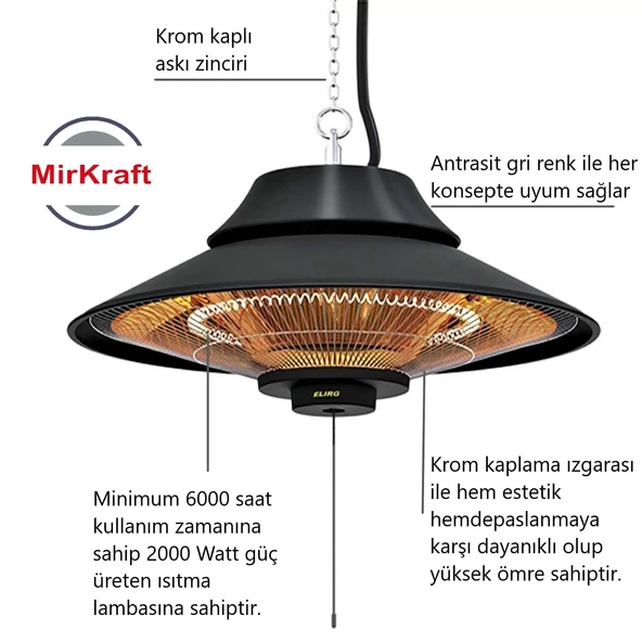 Mirkraft Elirg 2000 Watt infrared Tavan Isıtıcısı elektrikli ısıtıcı - 2