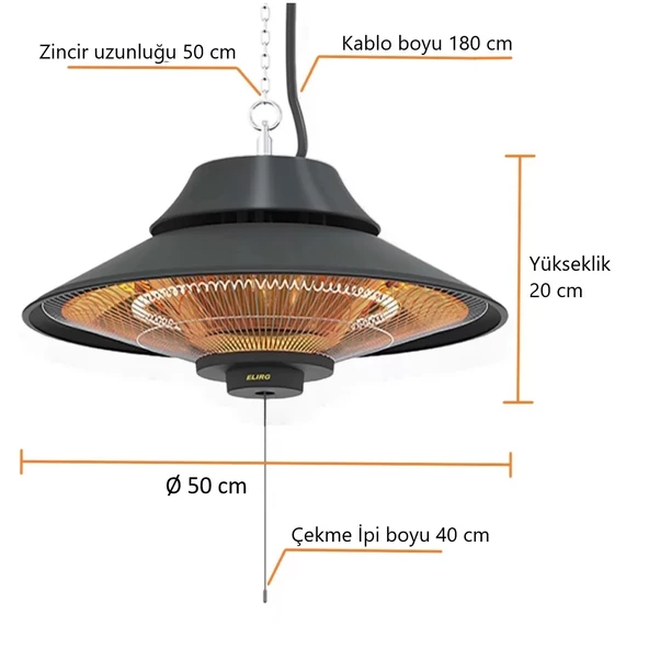 Mirkraft Elirg 2000 Watt infrared Tavan Isıtıcısı elektrikli ısıtıcı - 3