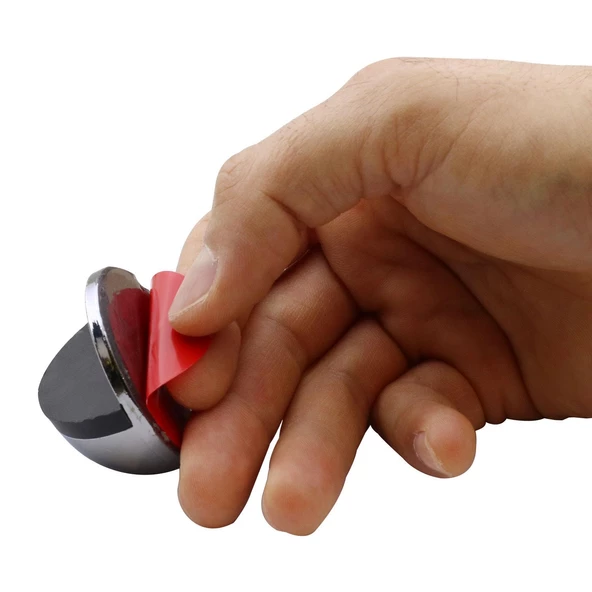 Yarımay Yapışkanlı Kapı Kolu Stoperi Tamponu Stop Metal Durdurucu Tutucu Tutacağı Füme 5 Adet - 3