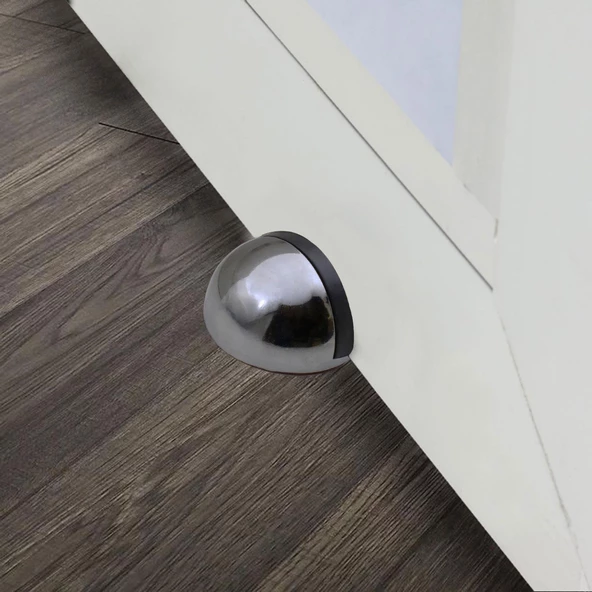 Yarımay Yapışkanlı Kapı Kolu Stoperi Tamponu Stop Metal Durdurucu Tutucu Tutacağı Füme 5 Adet - 6