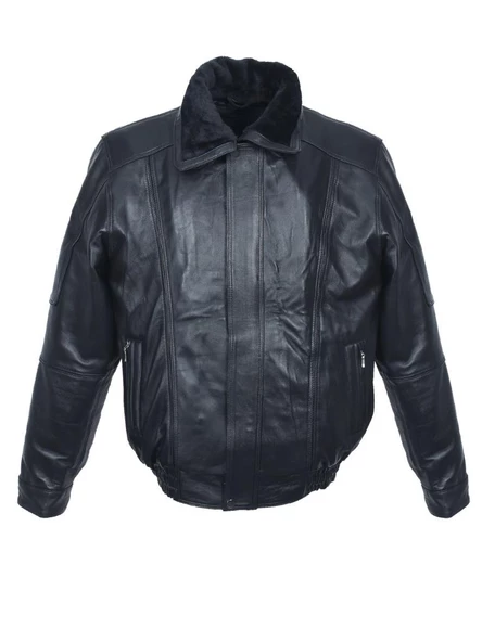 Yakası ve İçi Peluşlu Battal Beden Siyah Renk Erkek Deri Mont