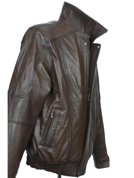 Beli Lastikli Model Fındık Renk Erkek Deri Mont - 8