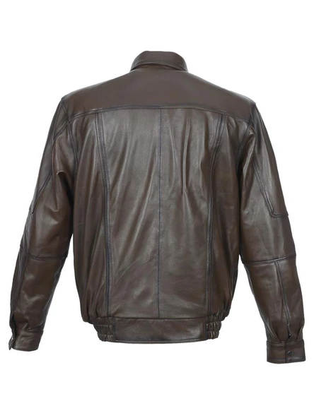 Beli Lastikli Model Battal Beden Fındık Renk Erkek Deri Mont - 5