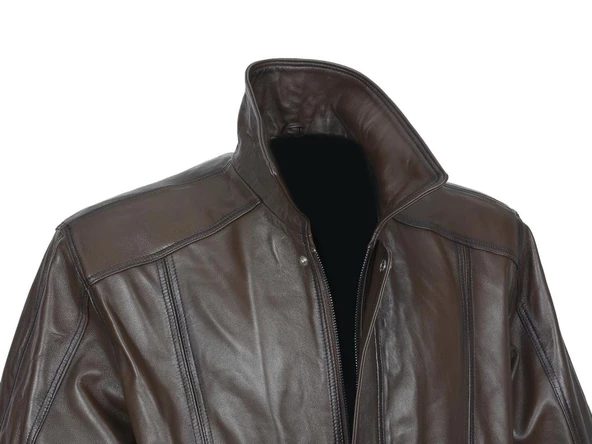 Beli Lastikli Model Battal Beden Fındık Renk Erkek Deri Mont - 12