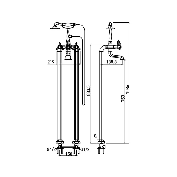 Newarc Hexa Tabandan Banyo Bataryası - Krom 104505 - 2