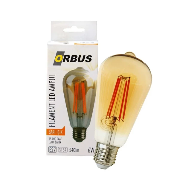 Orbus Orb-St6w 6w Sarı Işık E27 A60 540lm 15.000 Saat Fılamnet Led Ampul