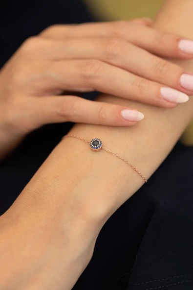 Safir Taşlı Rose 925 Ayar Gümüş Kaplama İtalyan Bileklik - 2