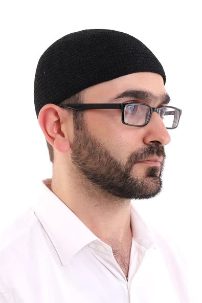 Kışlık Kadife Takke Düz Desen - Siyah - 2