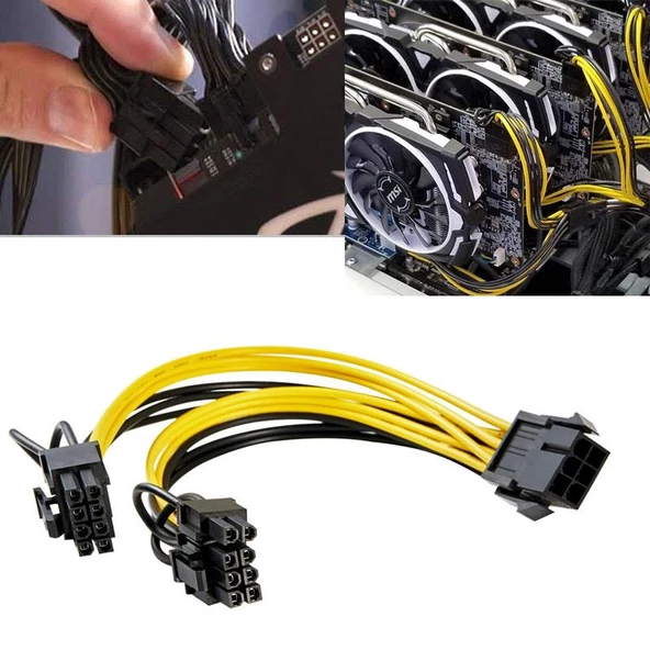 6 pin erkek to 2x6 + 2 pin (6 pin / 8 pin) GPU power güç Kablosu - Resim 4