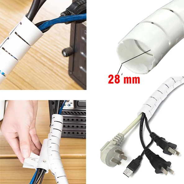 spiral kablo toplayıcı kablo düzenleyici Ø 20mm x1,5m Beyaz - 4