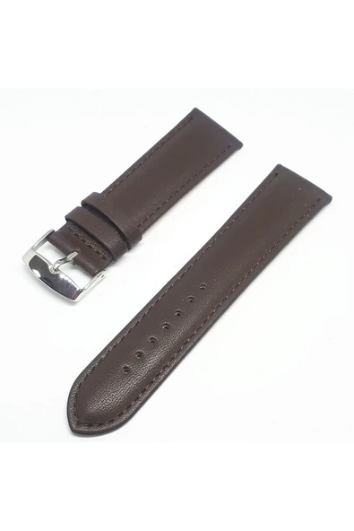 Unisex Kahverengi Desensiz Hakiki Deri Saat Kordonu 20 mm