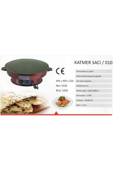 Uğur Büyük Boy Elektrikli 2200 W Termostatlı Katmer - Gözleme – Yufka Sacı - Resim 4