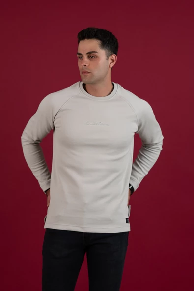 SLİMFİT BASKILI SIFIR YAKA UZUN KOL ERKEK SWEATSHİRT - 10