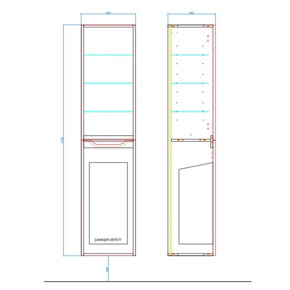 Casılla Boy Dolap 40Cm (Sepetlı) Mat Vızon (Sag) - 2