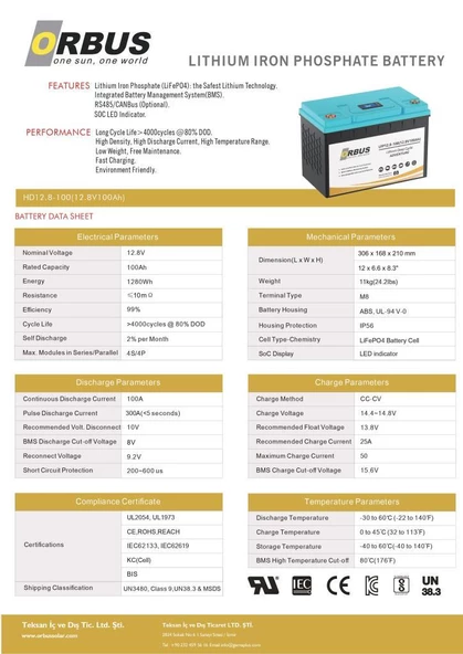 Orbus 12.8 Volt 100 Amper Lityum Lifepo4 Akü - 2
