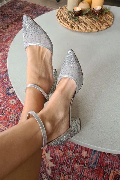 036 650 Topukla Kadın 5 cm Topuklu Taşlı Abiye Ayakkabı - 11