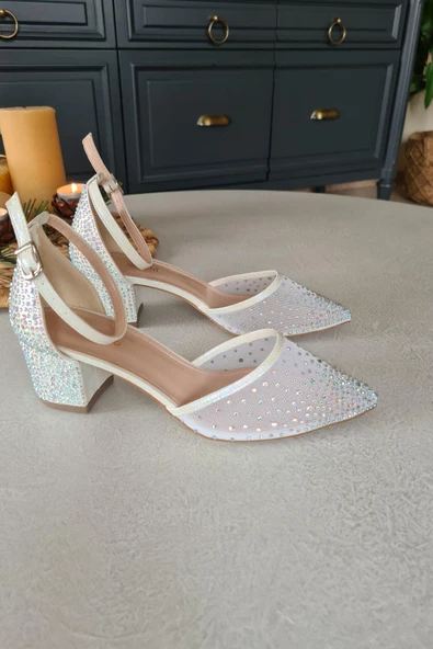 036 650 Topukla Kadın 5 cm Topuklu Taşlı Abiye Ayakkabı - 7