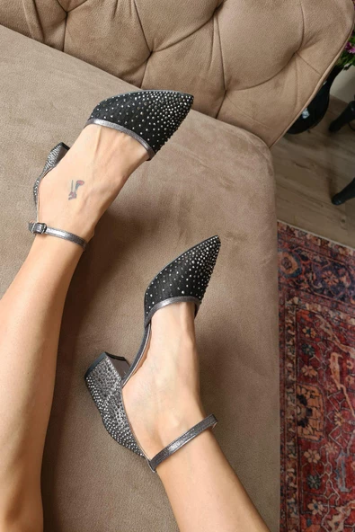 036 650 Topukla Kadın 5 cm Topuklu Taşlı Abiye Ayakkabı - 12