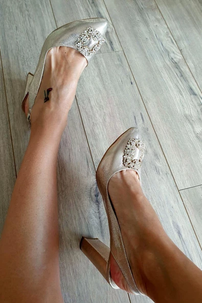 2659-S Topukla Kadın Kalın Topuk Abiye Ayakkabı - Resim 6