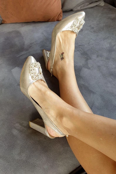 2659-S Topukla Kadın Kalın Topuk Abiye Ayakkabı - Resim 9