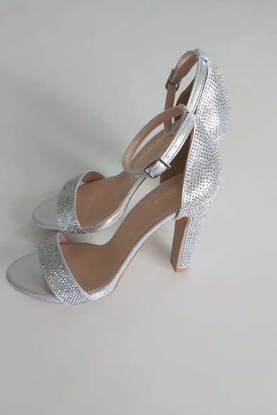 036 101 Topukla Kadın 10 cm Topuklu Taşlı Abiye Ayakkabı - 4