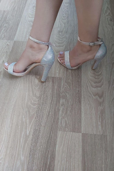 036 101 Topukla Kadın 10 cm Topuklu Taşlı Abiye Ayakkabı - 6