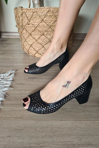 4162 Topukla Kadın Taşlı Kısa Topuk Abiye Ayakkabı - 7