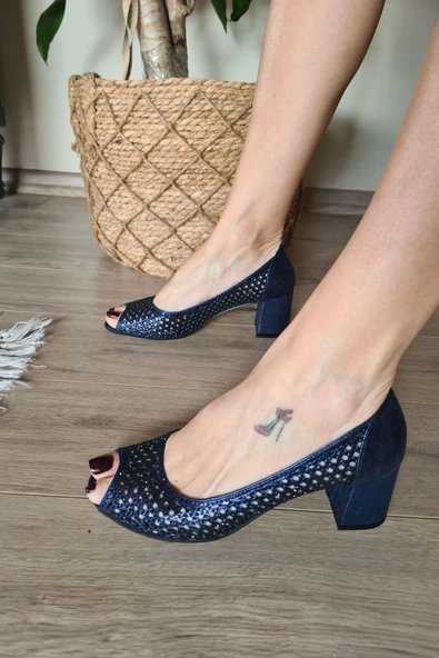 4162 Topukla Kadın Taşlı Kısa Topuk Abiye Ayakkabı - 3