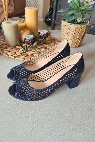 4162 Topukla Kadın Taşlı Kısa Topuk Abiye Ayakkabı - 5