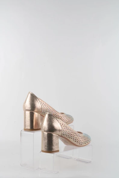 4162 Topukla Kadın Taşlı Kısa Topuk Abiye Ayakkabı - 12