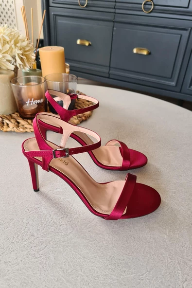 036 1100 Topukla Kadın Saten Tek Bant Abiye Ayakkabı - 8