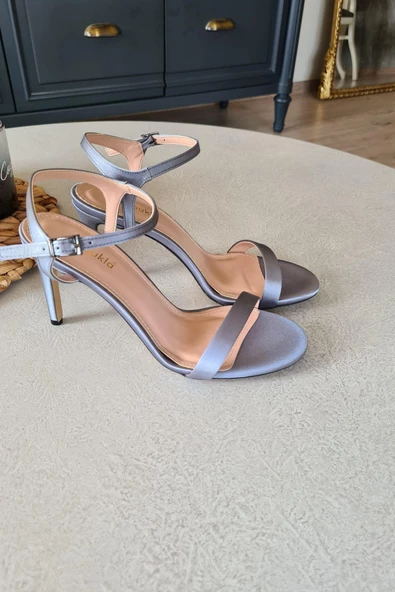 036 1100 Topukla Kadın Saten Tek Bant Abiye Ayakkabı - 11