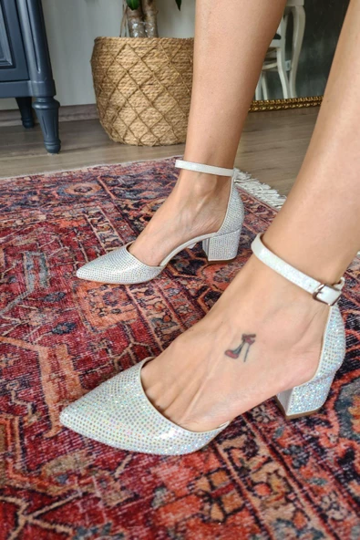 036 610 Topukla Kadın Taşlı Kalın Topuklu Abiye Ayakkabı - 9