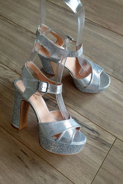 04171 Topukla Kadın Taşlı Platformlu 19 Pont Abiye Ayakkabı - 8