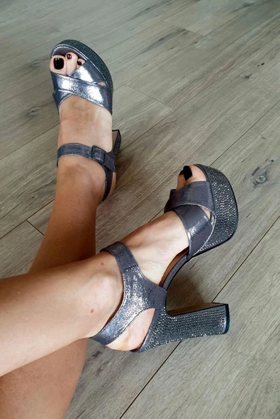 04171 Topukla Kadın Taşlı Platformlu 19 Pont Abiye Ayakkabı - 9