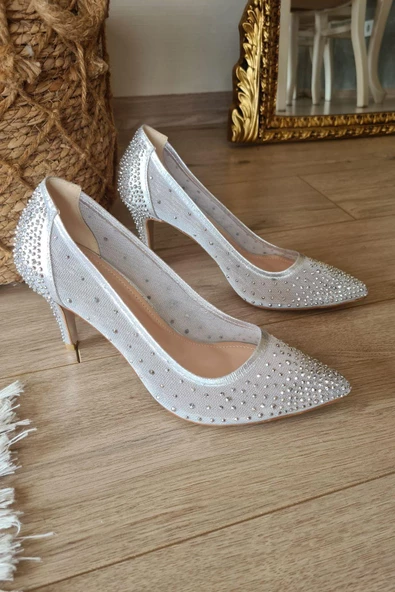036 4268 Topukla Kadın 8 cm Topuklu Taşlı Abiye Ayakkabı - 7