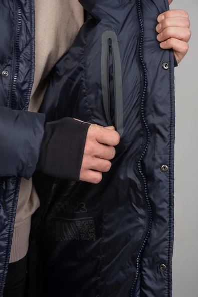 Erkek Regular Fit Kapüşonlu Çok Cepli Eldivenli Rüzgar ve Su Geçirmez Şişme Kışlık Uzun Mont - 12