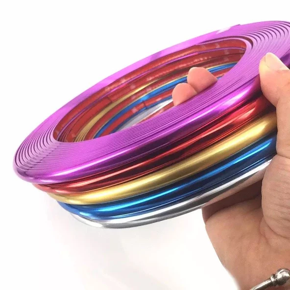 Araç Araba Oto Jant Fitili Metal Görünümlü Lastik Jant Trim Bandı Jant Şeriti 8 Metre - 2