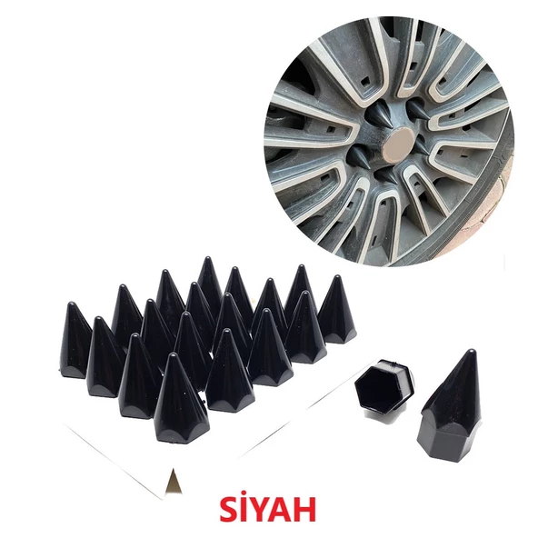 Sivri Mermi Bijon Kapağı Sökme Aparatlı 20 li Set 17 mm-19 mm SİYAH