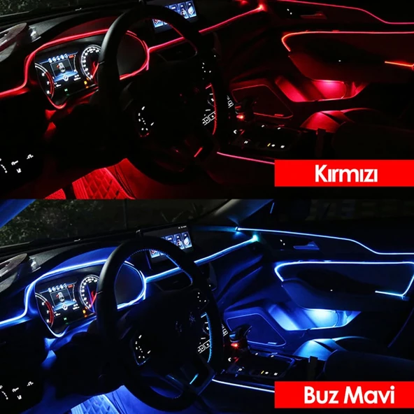 Araç Araba İçi Torpido Ledi Renkli İp Neon İp Led 2 Metre - 6