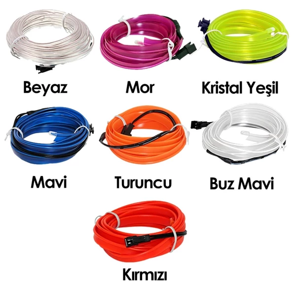 Araç Araba İçi Torpido Ledi Renkli İp Neon İp Led 2 Metre - 7