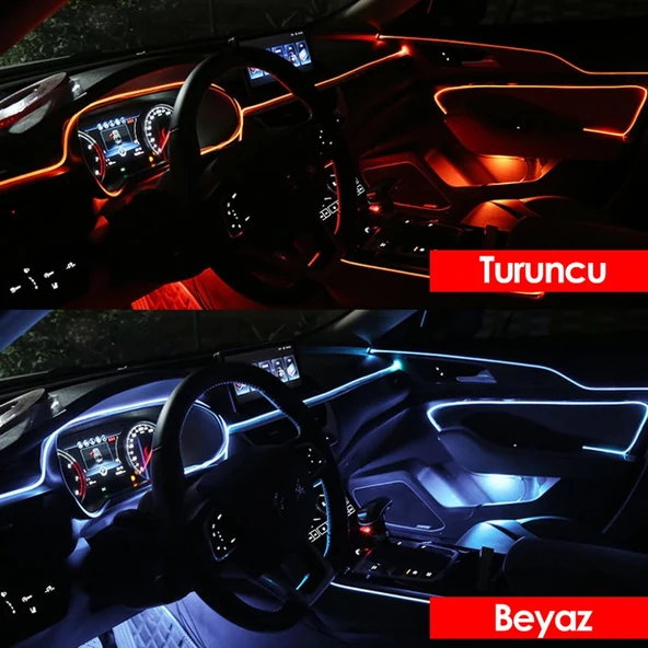 Araç Araba İçi Torpido Ledi Renkli İp Neon İp Led 2 Metre - 4