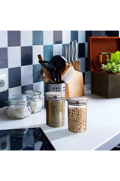 The Mia Boroksilikat Cam Kavanoz 1000cc Gümüş CAM0165