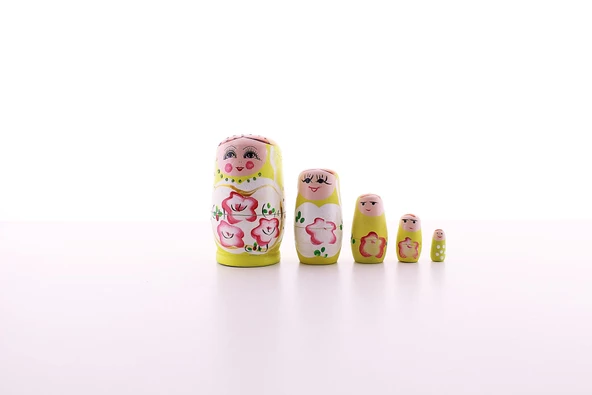 Ahşap Tombul İç İçe Matruşka Bebek Sarı Set 5li Büyük Boy - 3