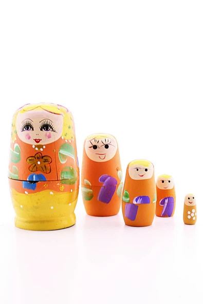 Ahşap Tombul İç İçe Matruşka Bebek Turuncu Set 5li Büyük Boy - 2