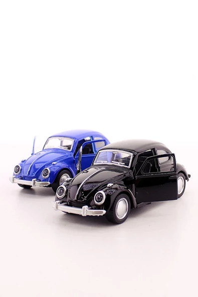 2 Adet Çek-Bırak Metal Vosvos Araba Dıe Cast Büyük Boy 12cm Siyah-Lacivert - 3
